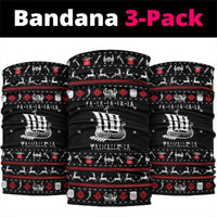 Viking Christmas Neck Gaiter with Fa La La La La Valhalla Quote and Longship Nordic Pattern - Wonder Print Shop