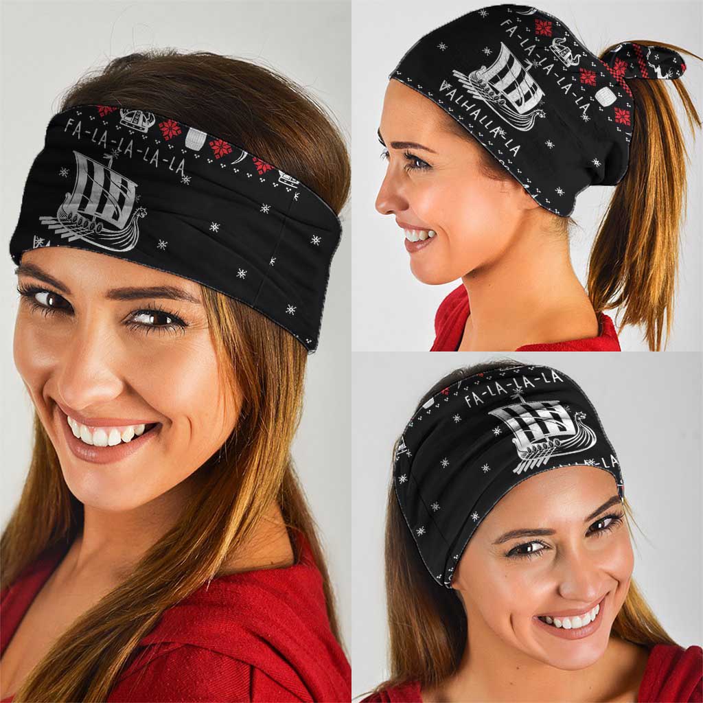 Viking Christmas Neck Gaiter with Fa La La La La Valhalla Quote and Longship Nordic Pattern - Wonder Print Shop