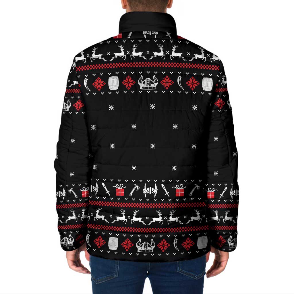 Viking Christmas Padded Jacket with Fa La La La La Valhalla Quote and Longship Nordic Pattern - Wonder Print Shop
