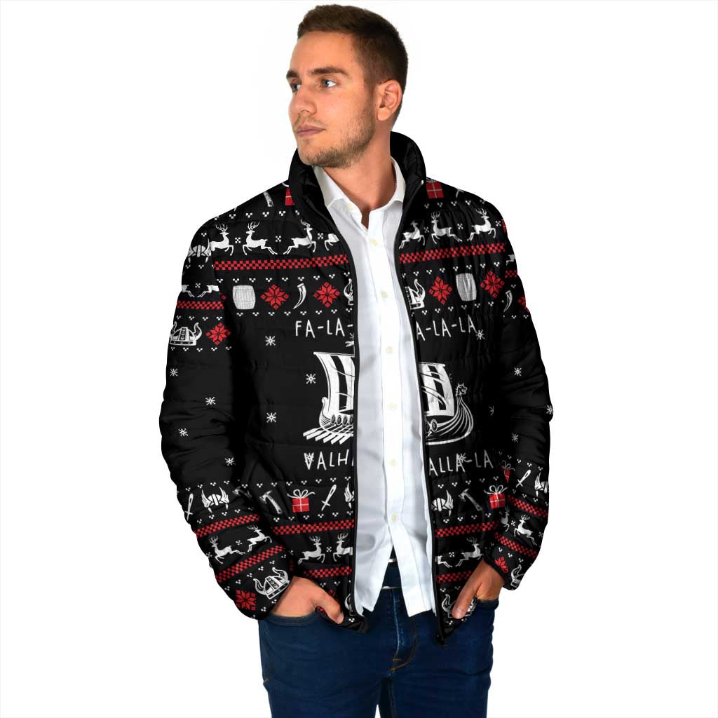 Viking Christmas Padded Jacket with Fa La La La La Valhalla Quote and Longship Nordic Pattern - Wonder Print Shop