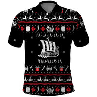 Viking Christmas Polo Shirt with Fa La La La La Valhalla Quote and Longship Nordic Pattern - Wonder Print Shop