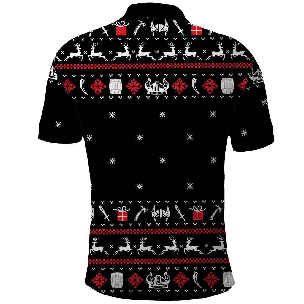 Viking Christmas Polo Shirt with Fa La La La La Valhalla Quote and Longship Nordic Pattern - Wonder Print Shop