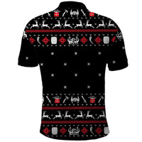 Viking Christmas Polo Shirt with Fa La La La La Valhalla Quote and Longship Nordic Pattern - Wonder Print Shop