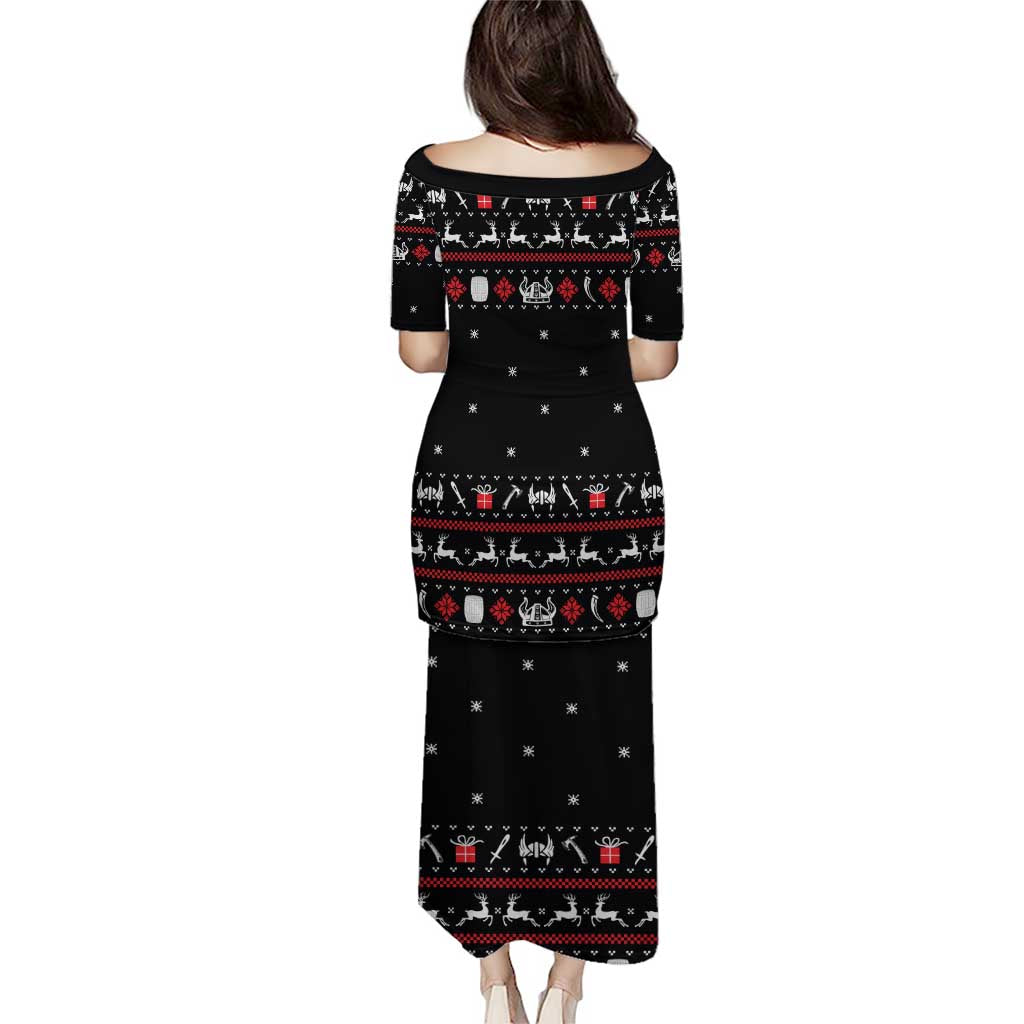 Viking Christmas Puletasi with Fa La La La La Valhalla Quote and Longship Nordic Pattern - Wonder Print Shop