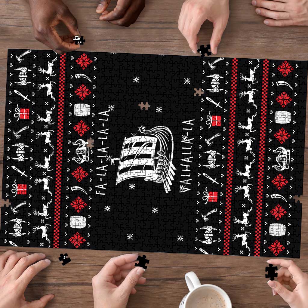 Viking Christmas Puzzle with Fa La La La La Valhalla Quote and Longship Nordic Pattern - Wonder Print Shop