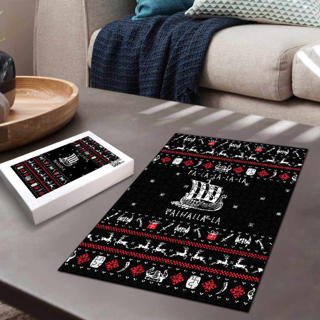 Viking Christmas Puzzle with Fa La La La La Valhalla Quote and Longship Nordic Pattern - Wonder Print Shop
