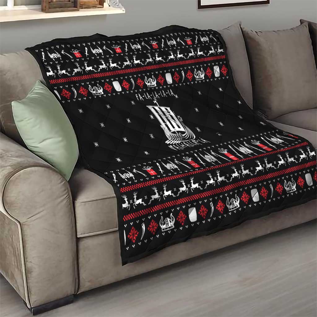 Viking Christmas Quilt with Fa La La La La Valhalla Quote and Longship Nordic Pattern - Wonder Print Shop