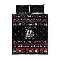 Viking Christmas Quilt Bed Set with Fa La La La La Valhalla Quote and Longship Nordic Pattern - Wonder Print Shop