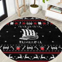 Viking Christmas Round Carpet with Fa La La La La Valhalla Quote and Longship Nordic Pattern - Wonder Print Shop