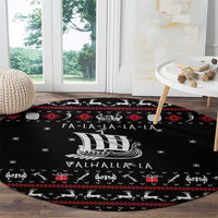 Viking Christmas Round Carpet with Fa La La La La Valhalla Quote and Longship Nordic Pattern - Wonder Print Shop