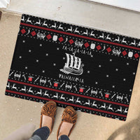 Viking Christmas Rubber Doormat with Fa La La La La Valhalla Quote and Longship Nordic Pattern - Wonder Print Shop