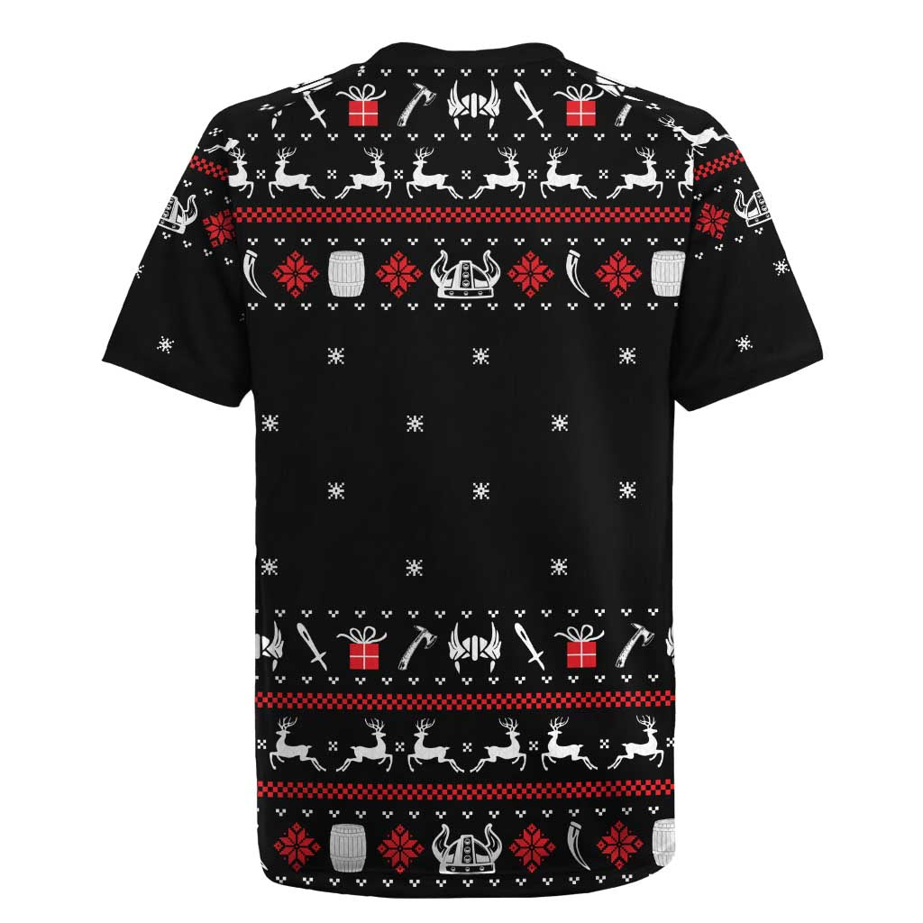 Viking Christmas Rugby Jersey with Fa La La La La Valhalla Quote and Longship Nordic Pattern - Wonder Print Shop