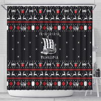 Viking Christmas Shower Curtain with Fa La La La La Valhalla Quote and Longship Nordic Pattern - Wonder Print Shop
