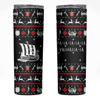 Viking Christmas Skinny Tumbler with Fa La La La La Valhalla Quote and Longship Nordic Pattern - Wonder Print Shop