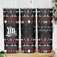 Viking Christmas Skinny Tumbler with Fa La La La La Valhalla Quote and Longship Nordic Pattern - Wonder Print Shop