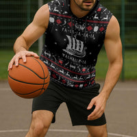 Viking Christmas Sleeveless Hoodie with Fa La La La La Valhalla Quote and Longship Nordic Pattern - Wonder Print Shop