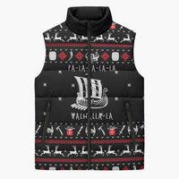 Viking Christmas Sleeveless Puffer Jacket with Fa La La La La Valhalla Quote and Longship Nordic Pattern - Wonder Print Shop