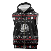 Viking Christmas Sleeveless Zip Hoodie with Fa La La La La Valhalla Quote and Longship Nordic Pattern - Wonder Print Shop