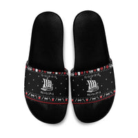 Viking Christmas Slide Sandals with Fa La La La La Valhalla Quote and Longship Nordic Pattern - Wonder Print Shop