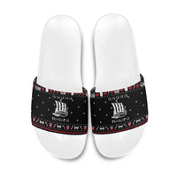 Viking Christmas Slide Sandals with Fa La La La La Valhalla Quote and Longship Nordic Pattern - Wonder Print Shop