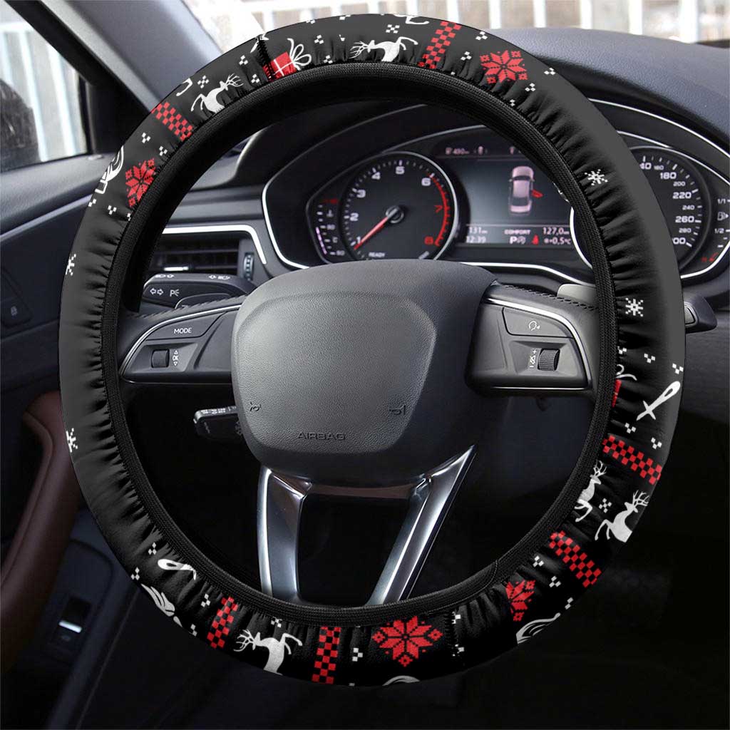 Viking Christmas Steering Wheel Cover with Fa La La La La Valhalla Quote and Longship Nordic Pattern - Wonder Print Shop