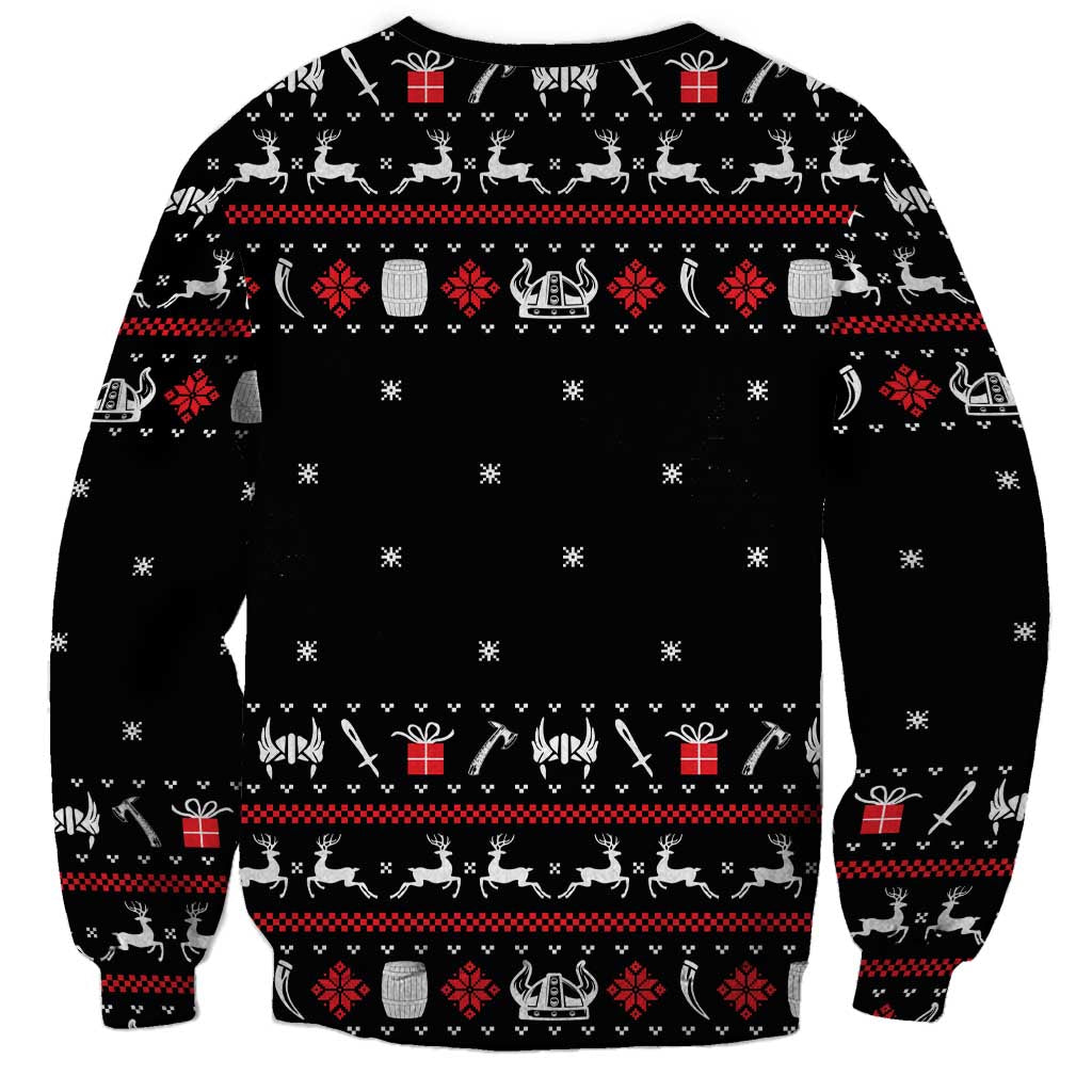 Viking Christmas Sweatshirt with Fa La La La La Valhalla Quote and Longship Nordic Pattern - Wonder Print Shop