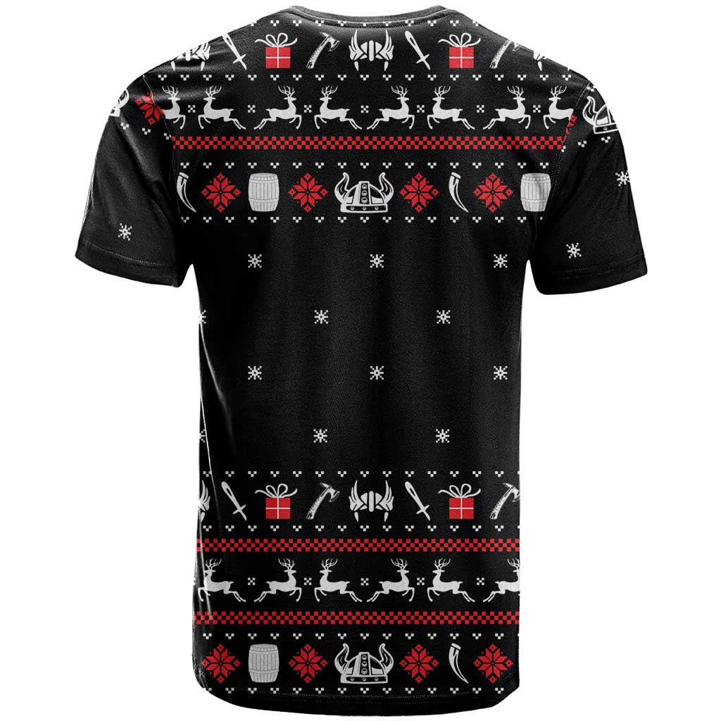 Viking Christmas T Shirt with Fa La La La La Valhalla Quote and Longship Nordic Pattern - Wonder Print Shop