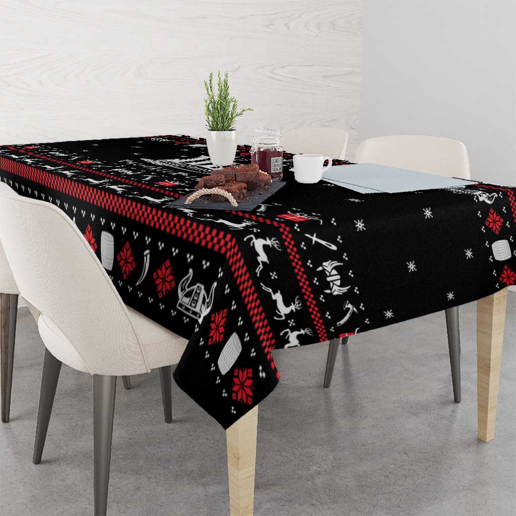 Viking Christmas Tablecloth with Fa La La La La Valhalla Quote and Longship Nordic Pattern - Wonder Print Shop