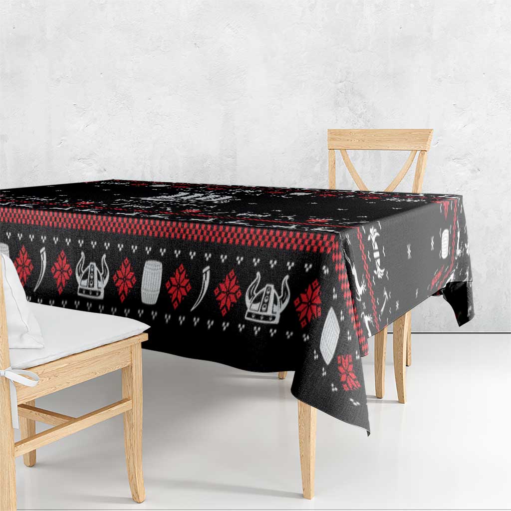 Viking Christmas Tablecloth with Fa La La La La Valhalla Quote and Longship Nordic Pattern - Wonder Print Shop