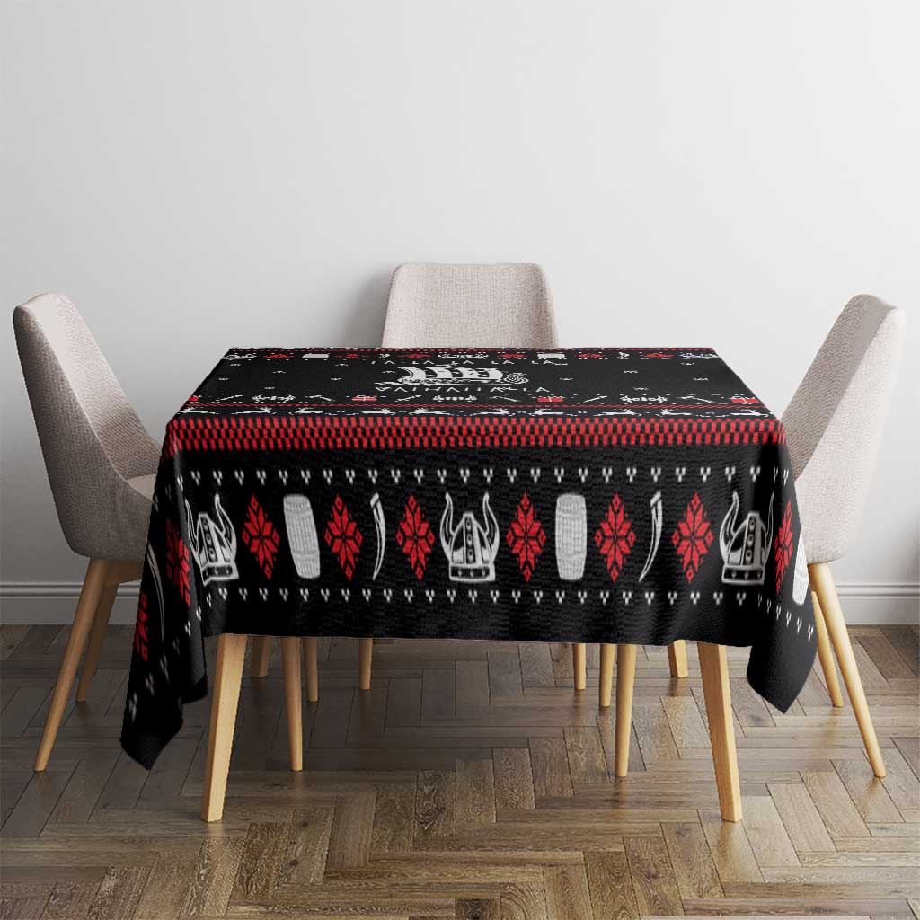 Viking Christmas Tablecloth with Fa La La La La Valhalla Quote and Longship Nordic Pattern - Wonder Print Shop