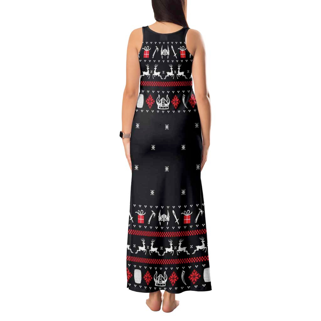 Viking Christmas Tank Maxi Dress with Fa La La La La Valhalla Quote and Longship Nordic Pattern - Wonder Print Shop