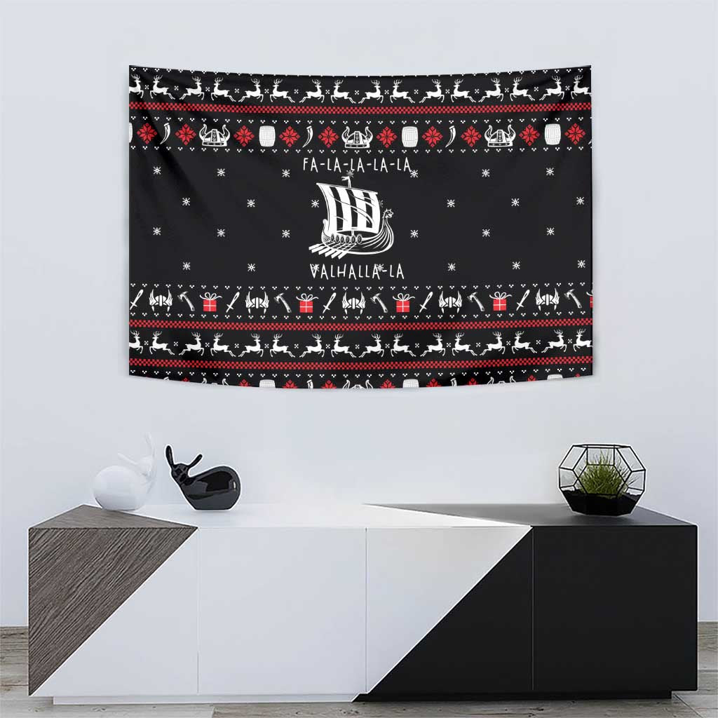 Viking Christmas Tapestry with Fa La La La La Valhalla Quote and Longship Nordic Pattern - Wonder Print Shop