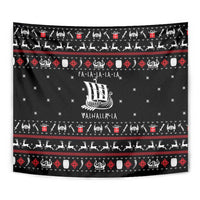 Viking Christmas Tapestry with Fa La La La La Valhalla Quote and Longship Nordic Pattern - Wonder Print Shop