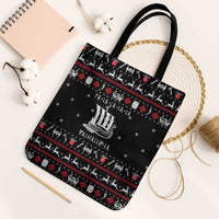 Viking Christmas Tote Bag with Fa La La La La Valhalla Quote and Longship Nordic Pattern - Wonder Print Shop