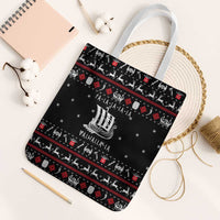 Viking Christmas Tote Bag with Fa La La La La Valhalla Quote and Longship Nordic Pattern - Wonder Print Shop