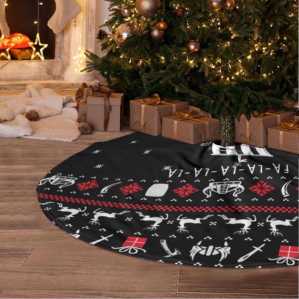 Viking Christmas Tree Skirt with Fa La La La La Valhalla Quote and Longship Nordic Pattern - Wonder Print Shop