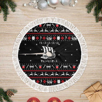 Viking Christmas Tree Skirt with Fa La La La La Valhalla Quote and Longship Nordic Pattern - Wonder Print Shop