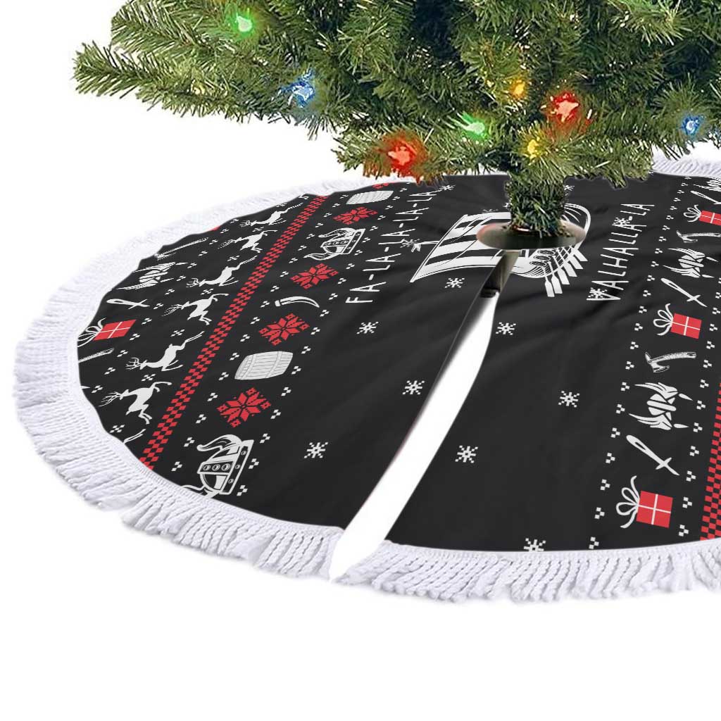 Viking Christmas Tree Skirt with Fa La La La La Valhalla Quote and Longship Nordic Pattern - Wonder Print Shop