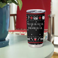 Viking Christmas Tumbler Cup with Fa La La La La Valhalla Quote and Longship Nordic Pattern - Wonder Print Shop