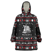 Viking Christmas Wearable Blanket Hoodie with Fa La La La La Valhalla Quote and Longship Nordic Pattern - Wonder Print Shop