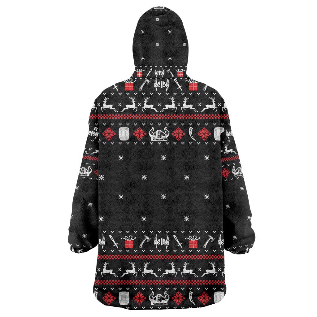 Viking Christmas Wearable Blanket Hoodie with Fa La La La La Valhalla Quote and Longship Nordic Pattern - Wonder Print Shop