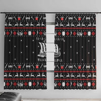 Viking Christmas Window Curtain with Fa La La La La Valhalla Quote and Longship Nordic Pattern - Wonder Print Shop