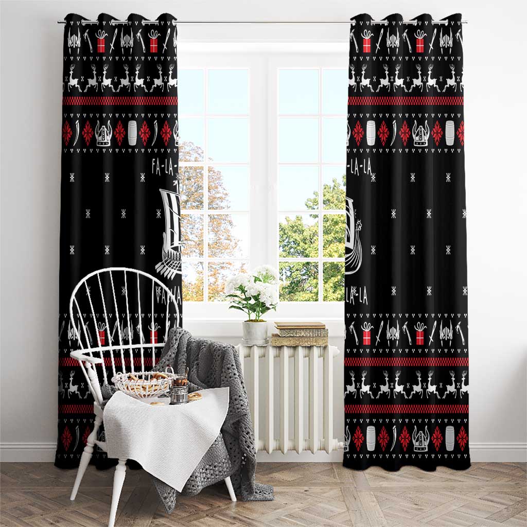 Viking Christmas Window Curtain with Fa La La La La Valhalla Quote and Longship Nordic Pattern - Wonder Print Shop