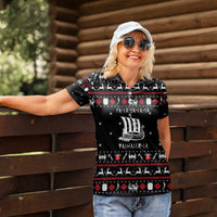 Viking Christmas Women Polo Shirt with Fa La La La La Valhalla Quote and Longship Nordic Pattern - Wonder Print Shop