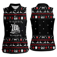Viking Christmas Women Sleeveless Polo Shirt with Fa La La La La Valhalla Quote and Longship Nordic Pattern - Wonder Print Shop