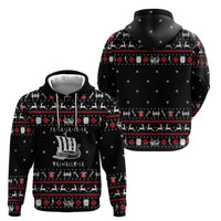 Viking Christmas Zip Hoodie with Fa La La La La Valhalla Quote and Longship Nordic Pattern - Wonder Print Shop
