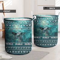 Viking Valhalla Christmas Laundry Basket with Norse Symbols Raven and Fa La La La Design - Wonder Print Shop