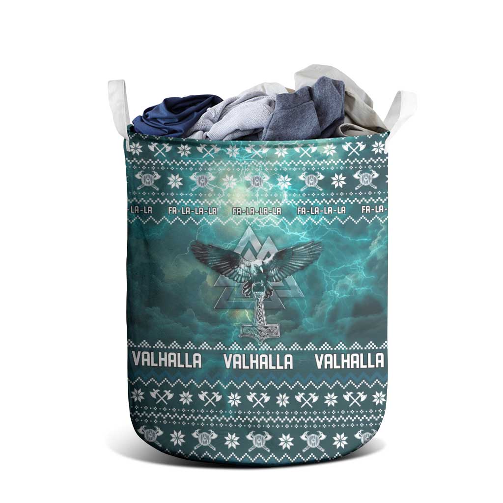 Viking Valhalla Christmas Laundry Basket with Norse Symbols Raven and Fa La La La Design - Wonder Print Shop