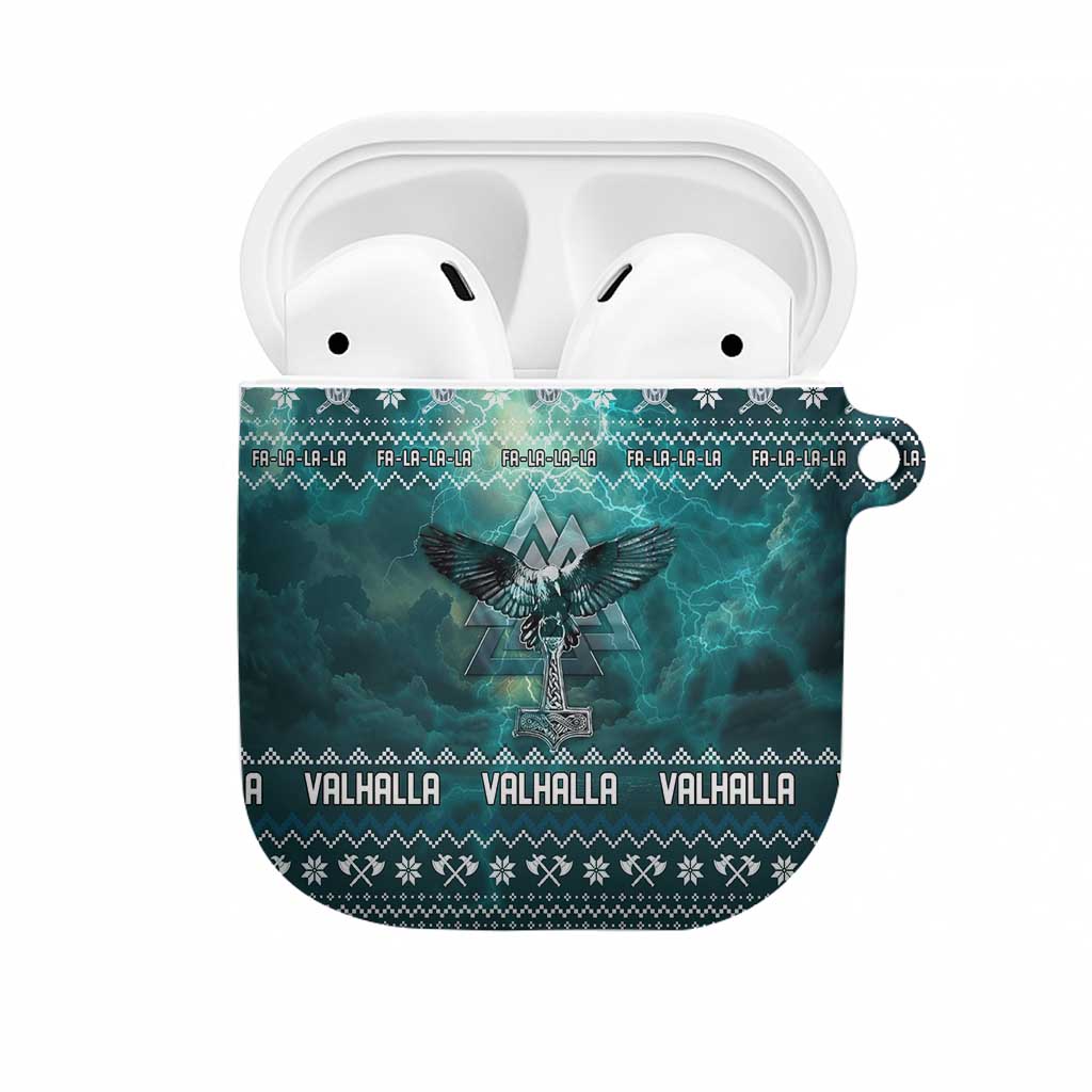 Viking Valhalla Christmas AirPods Case with Norse Symbols Raven and Fa La La La Design - Wonder Print Shop