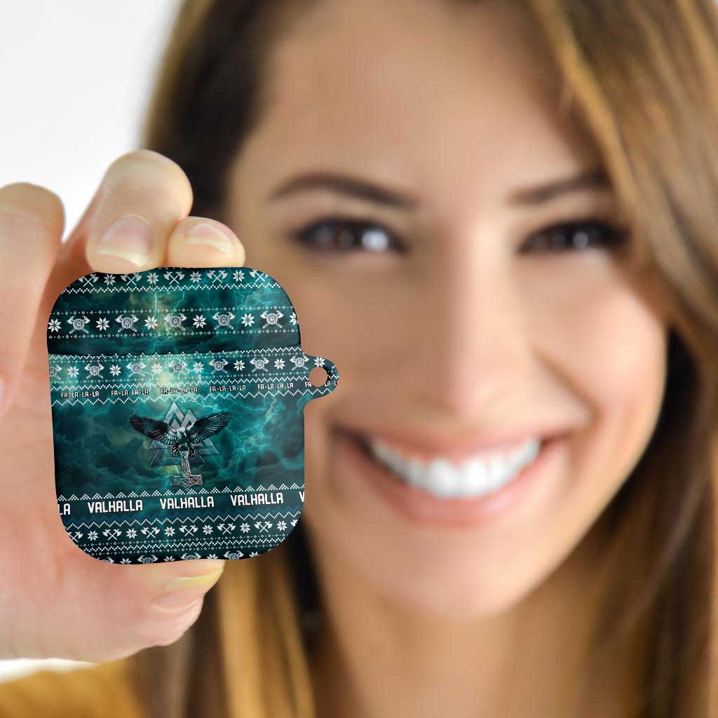 Viking Valhalla Christmas AirPods Case with Norse Symbols Raven and Fa La La La Design - Wonder Print Shop